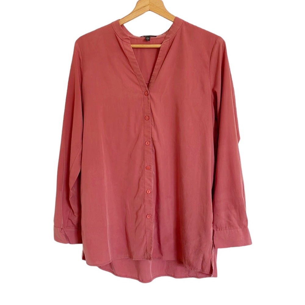Eileen Fisher Long Sleeve Button Front Relaxed Fit V-neck Shirt Top size S/P